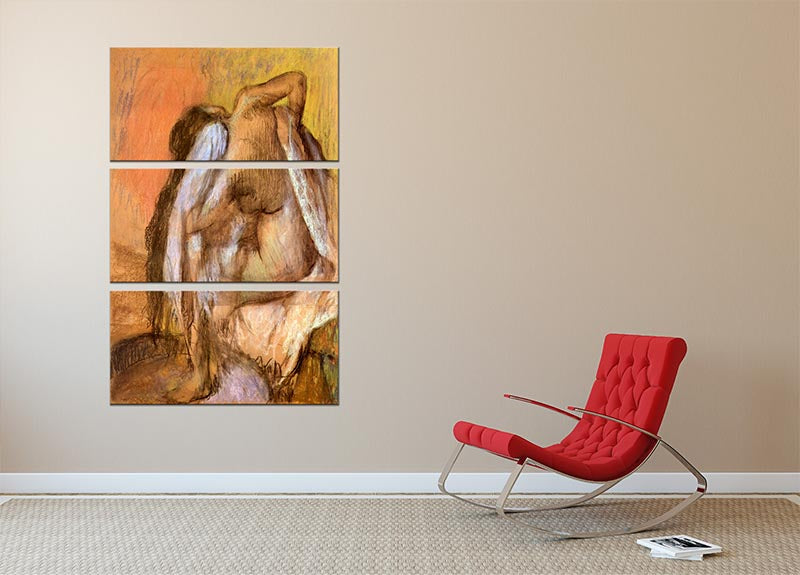 Three-panel canvas art featuring Degas' Seated Female Nude, showcasing elegant lines and soft colors.